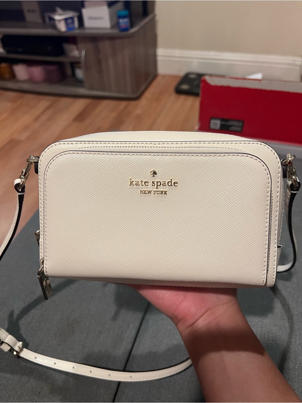 kate spade cream crossbody wallet bag with gold hardware